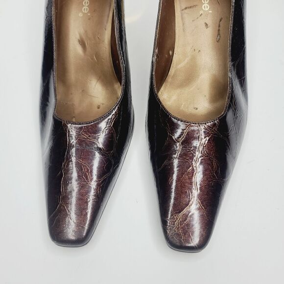 Vintage 90s J. Renee Bronze Metallic Block Heel Square Pointy Toe Heels size 8 - Picture 4 of 15